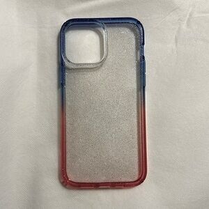iPhone 13 Pro Max case: Translucent red, clear sparkle, and blue